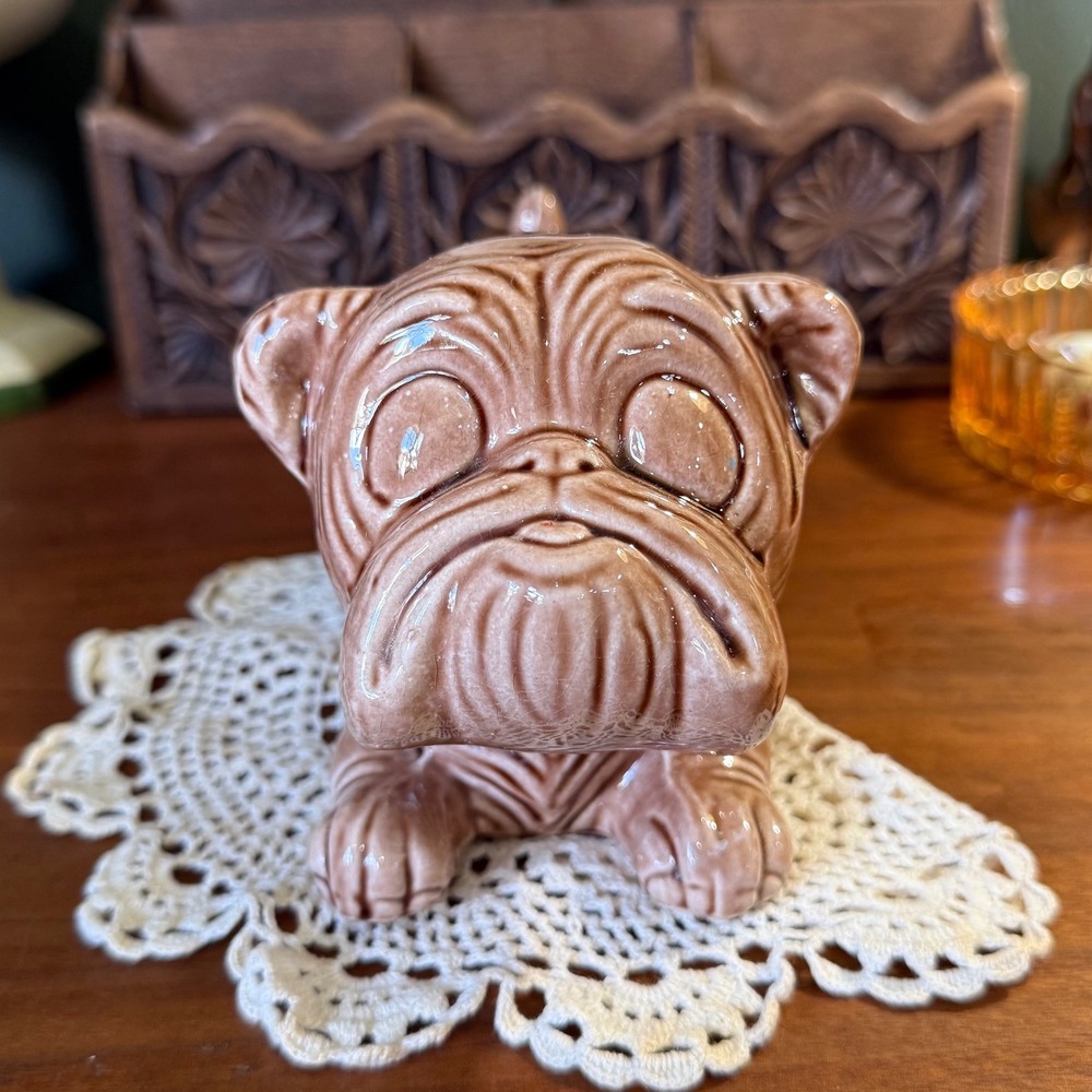 Vintage Orleans Worldwide Japan Bulldog Dog Planter Ceramic Brown Figural Kitsch